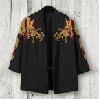 Men's Embroidery Dragon Art Linen Blend Kimono Cardigan