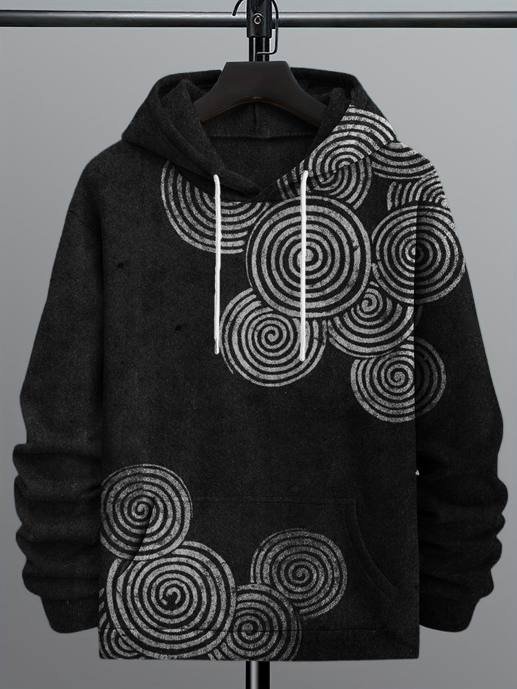 Men's Sea Waves Ripples Japanese Lino Art Cozy Hoodie