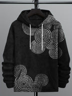 Men's Sea Waves Ripples Japanese Lino Art Cozy Hoodie