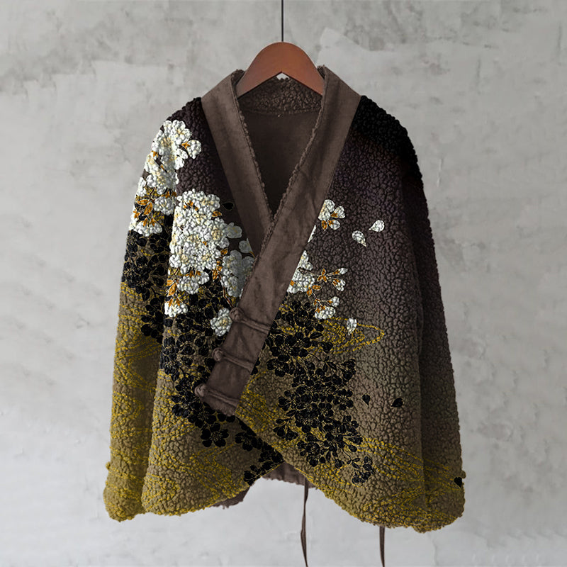 Japanese Style Flower Art Plush Cardigan
