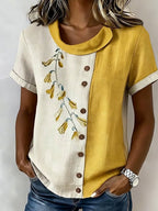 Women's Casual Color Block Print Short-Sleeve Top