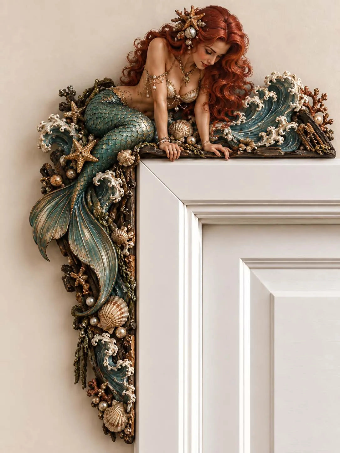🧜‍♀️ 🐚 Beautiful Mermaid Door Corner 🌊 Waves & Seashells Fantasy Wall Decor