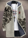 Men's Ancient Dragon Japanese Lino Art Cozy Hooded Cardigan