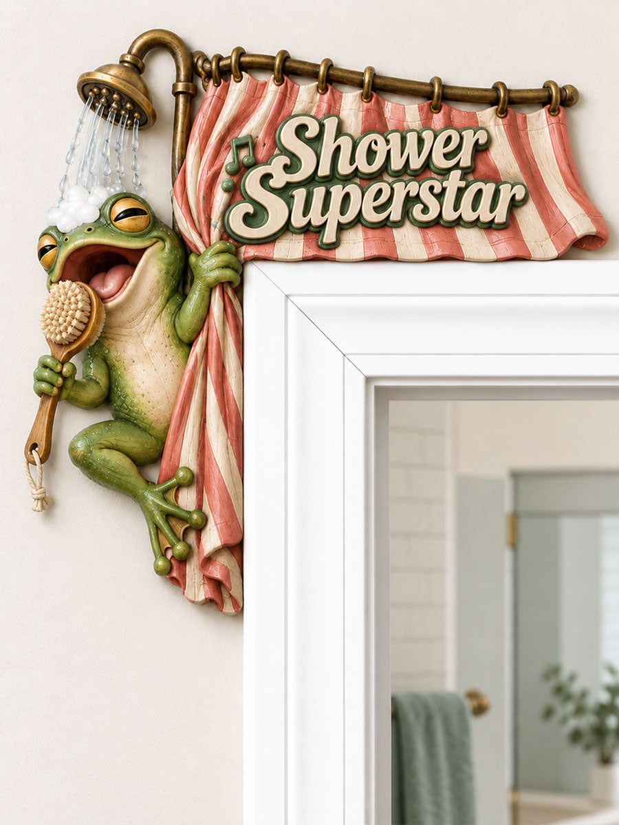 “Shower Superstar” Frog Door Frame Corner Decor