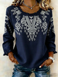 Women's Retro Floral Embroidered Cotton Linen Shirt
