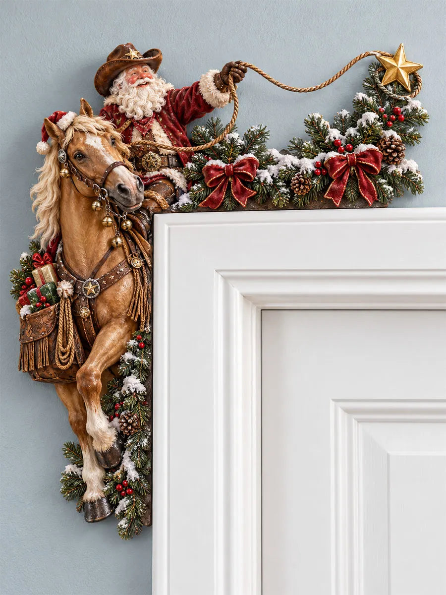 Cowboy Santa on Horseback Door Frame Corner Decor