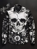 Men's Outdoor Vintage Skull and Floral Long Sleeve Shirt