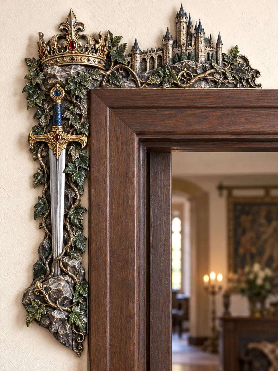 Medieval Crown, Royal Sword & Castle Door Frame Corner Decor