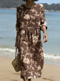 Women's Casual Cotton-Linen Floral Print Maxi Dress