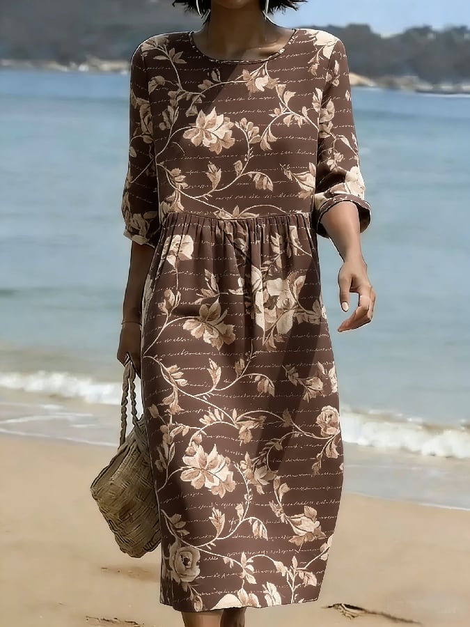 Women's Casual Cotton-Linen Floral Print Maxi Dress