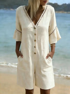 Women's Casual V-Neck Cutout Patchwork Jumpsuit