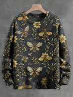Men's Bees And Flowers Botanical Art Print Casual Knit Crew Neck Sweater