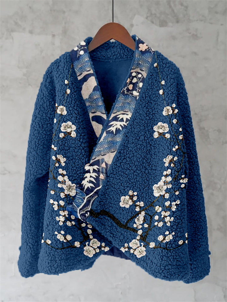 Vintage Japanese Art Pattern Fleece Kimono Cardigan