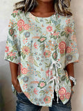 Women's Retro Floral Button Lace Up Tie Shirt