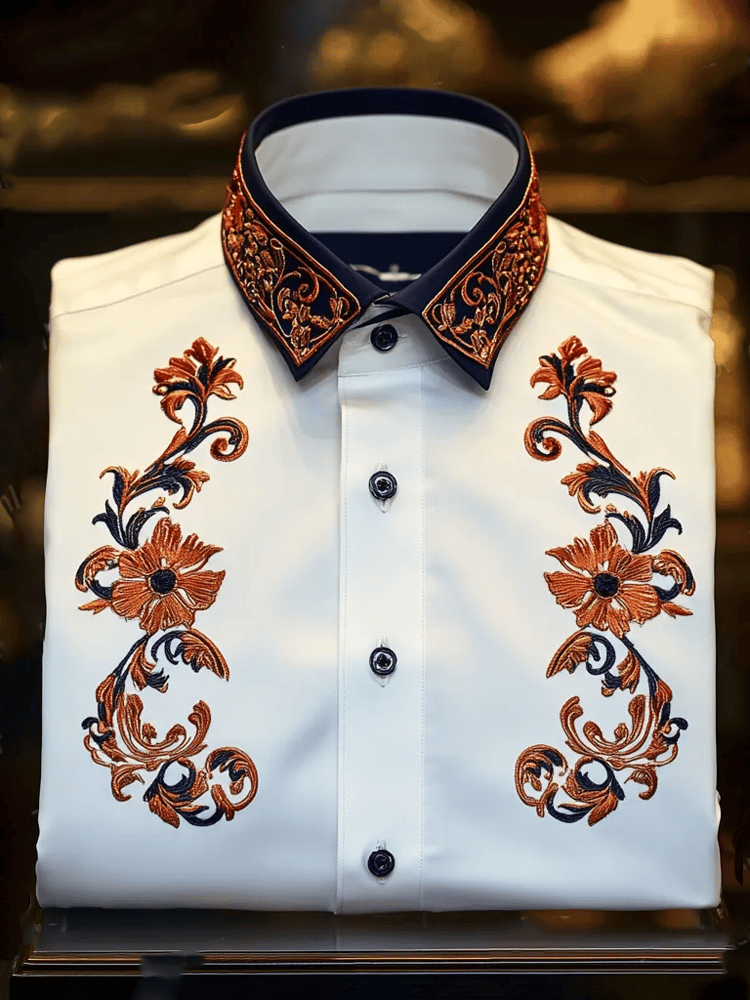 Men's Luxury Vintage Contrast Long Sleeve Shirt