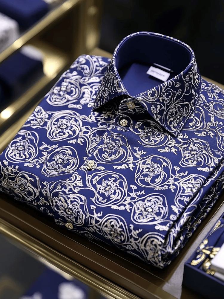 Men's Luxury Romantic Contrast Color Print Long Sleeve Shirt