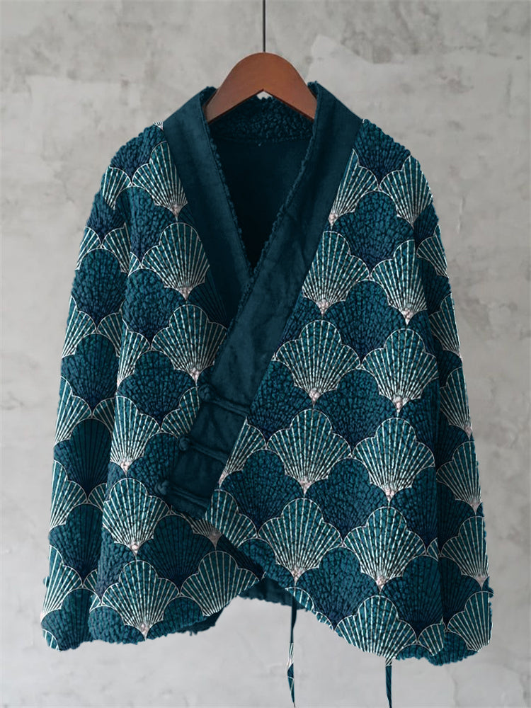 Japanese Style Contrast Wave Pattern Comfortable Kimono