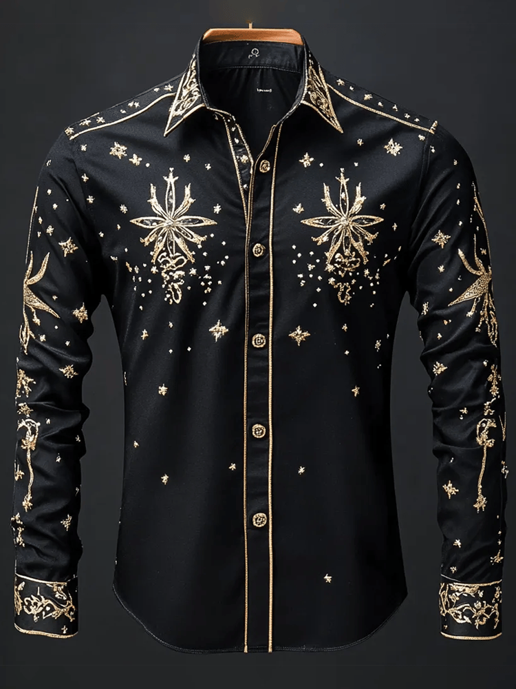 Men's Contrast Color Print Long Sleeve Shirt