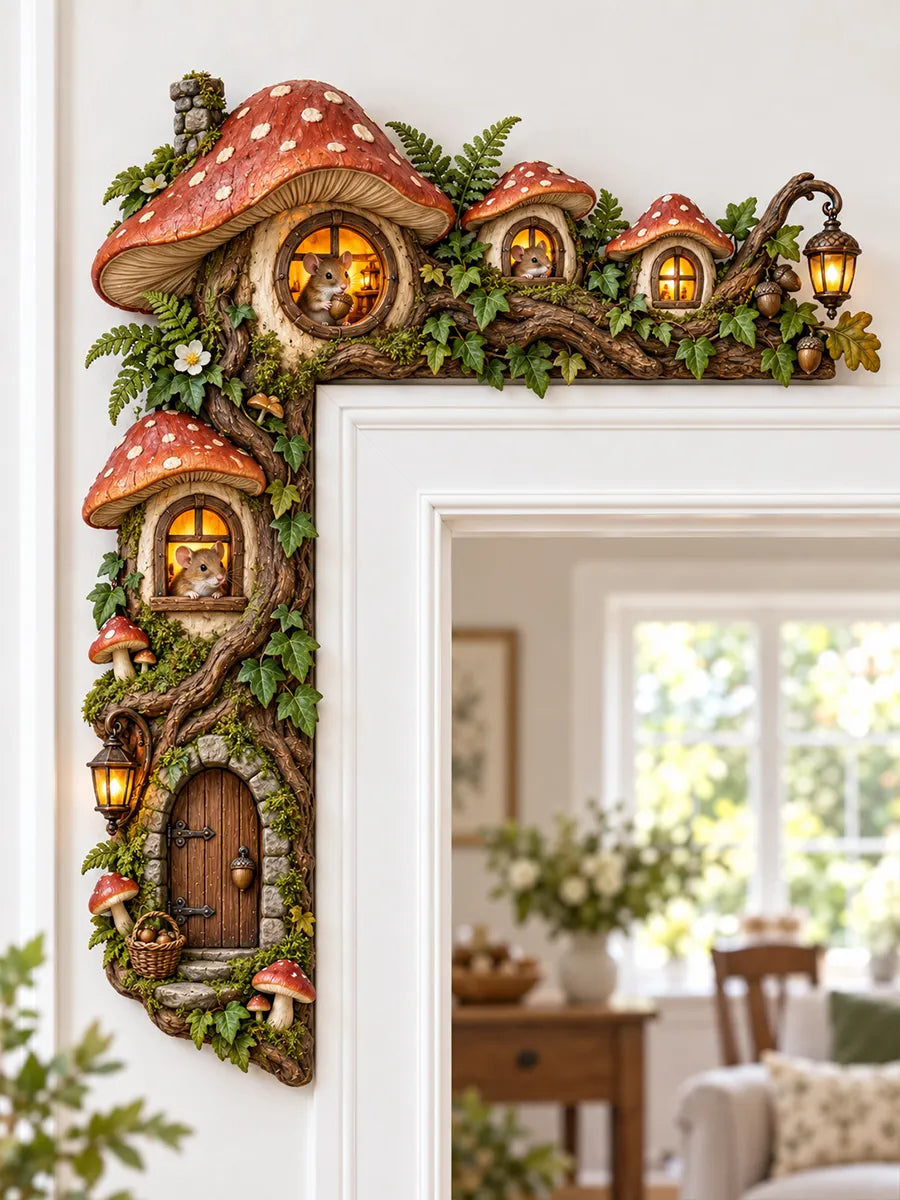 Enchanted Mushroom Mouse House Door Corner Decor