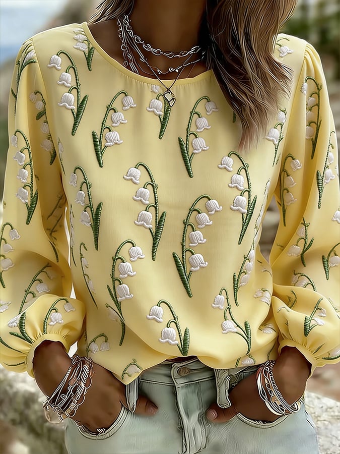 Women's Casual Floral Print Long-Sleeved Top
