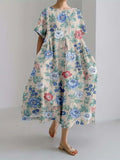 Women's Retro Botanical Floral Design Printed Casual Loose Dress