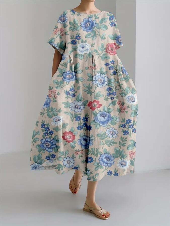 Women's Retro Botanical Floral Design Printed Casual Loose Dress