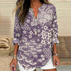 Vintage Japanese Art Flower Print V-Neck Loose Blouse