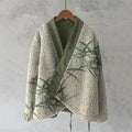 Vintage Bamboo Japanese Art Cozy Fleece Kimono Cardigan