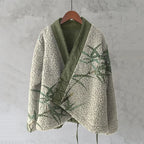 Vintage Bamboo Japanese Art Cozy Fleece Kimono Cardigan