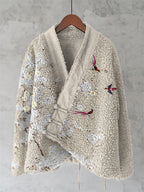 Japanese Style Flower And Bird Art Plush Cardigan