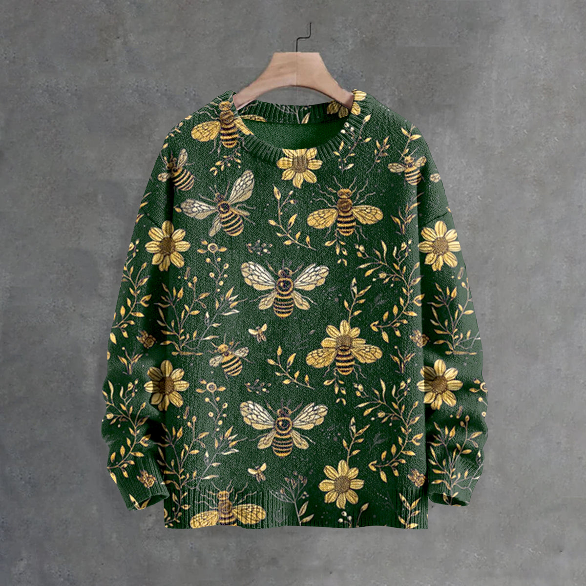 Men's Bees And Flowers Botanical Art Print Casual Knit Crew Neck Sweater