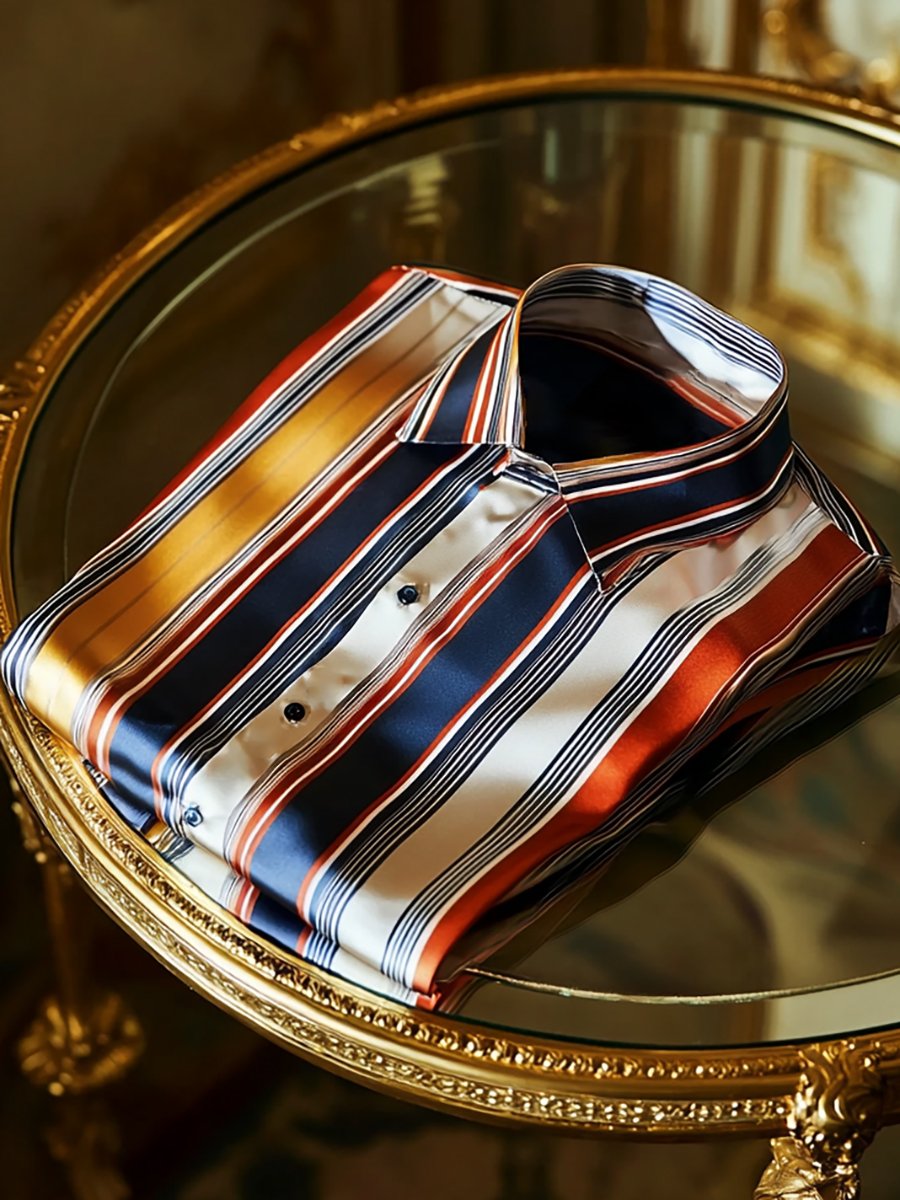 Men's Satin Striped Luxury Business Long Sleeve Shirt
