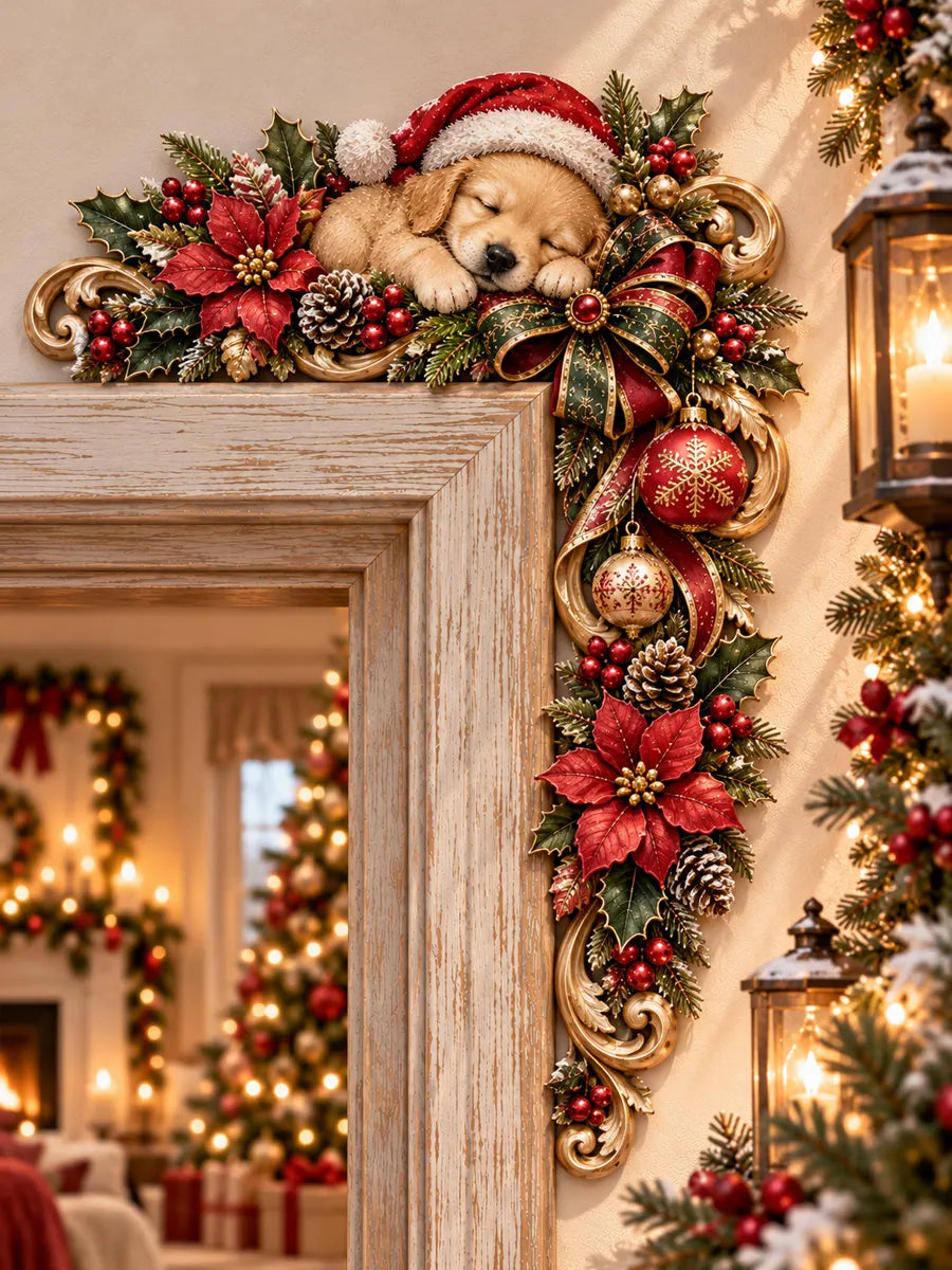 Christmas Puppy Wooden Door Corner Decor