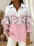Women's Casual V-neck Solid Color Loose Cotton Linen Shirt