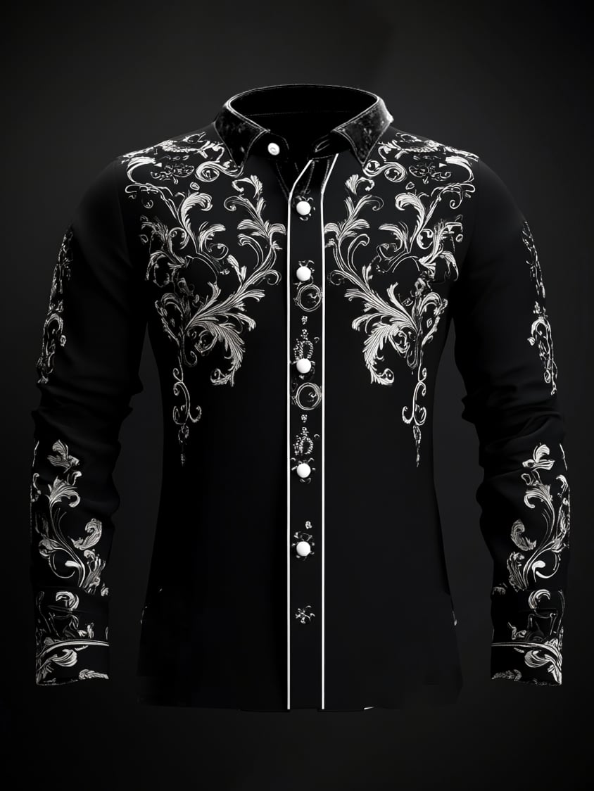 Men's Casual Vintage Black Pattern Shirt