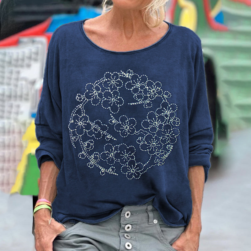 Cherry Blossom Japanese Embroidery Art Washed T Shirt