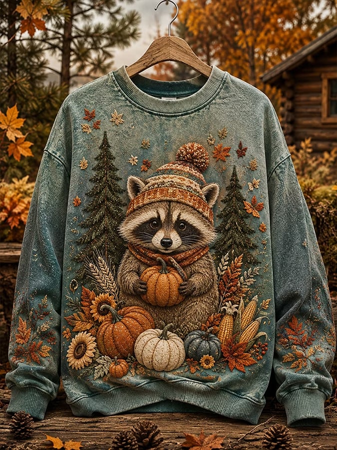 Women's Autumn Raccoon  Printed Casual Sweatshirt