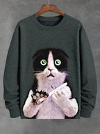 Men's Funny Cat Nail Grinding Art Print Casual Sweatshirt