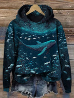Underwater Shark Print Long Sleeve Hoodie
