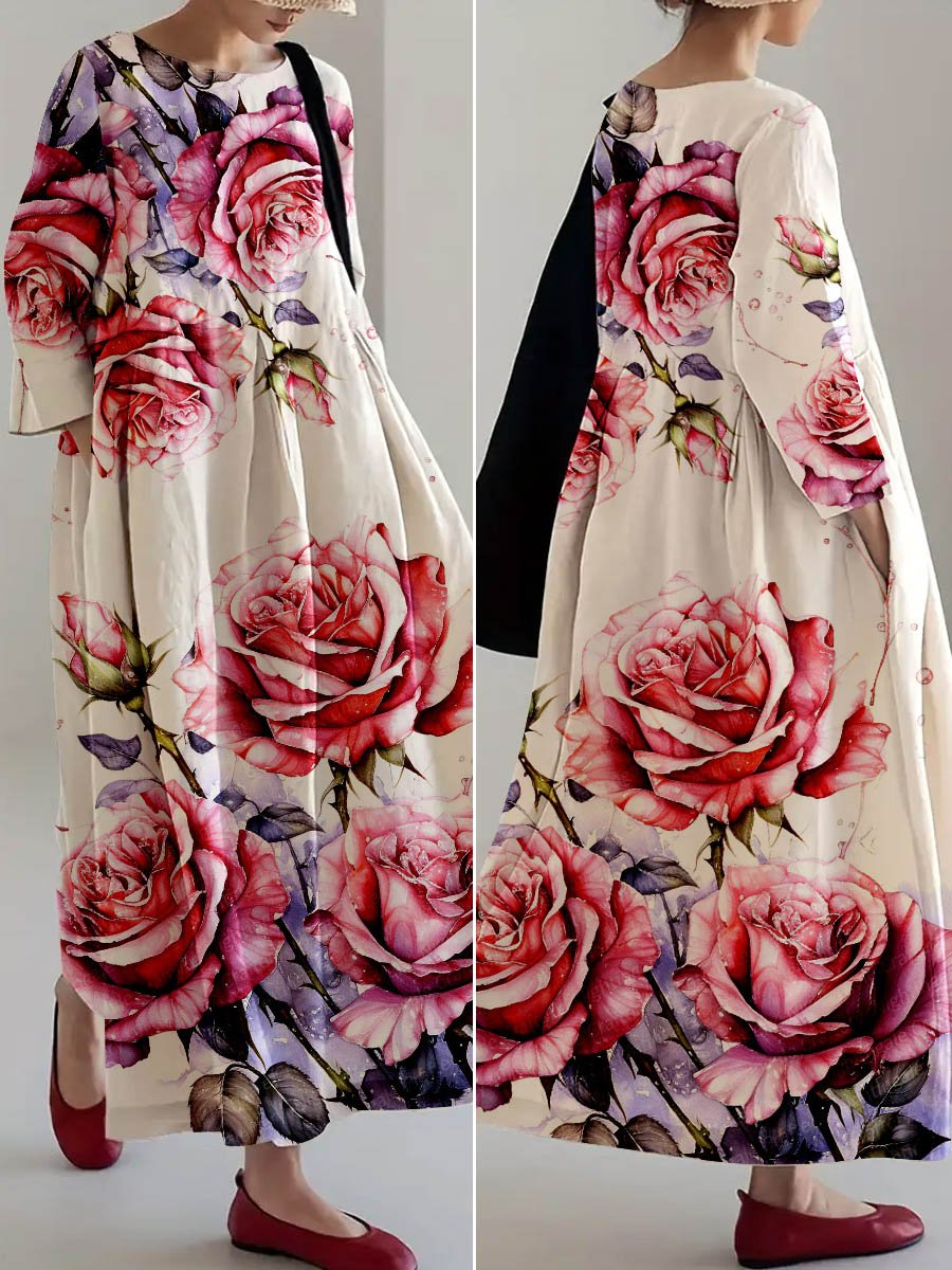 Women's Floral Art Cotton Blend Dress