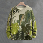 Men's Leaf Embroidery Art Print Casual Knit Crew Neck Sweater