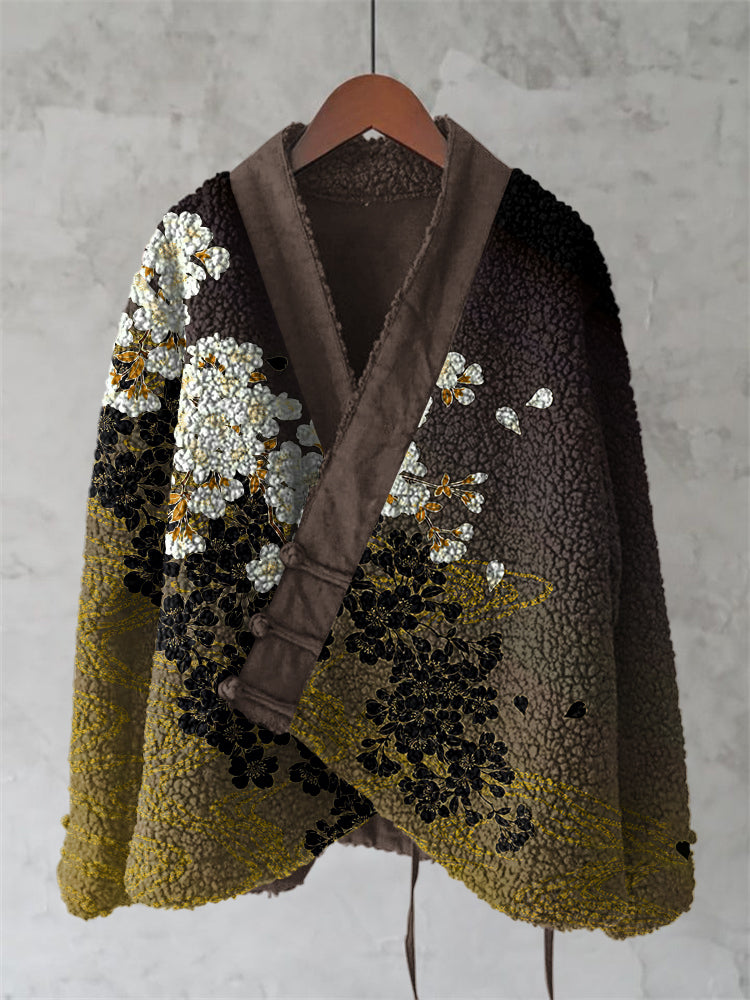 Japanese Style Flower Art Plush Cardigan
