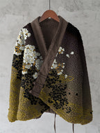Japanese Style Flower Art Plush Cardigan