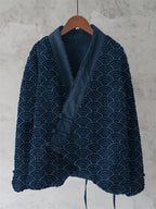 Vintage Ocean Wave Embroidery Art Women's Kimono Cardigan