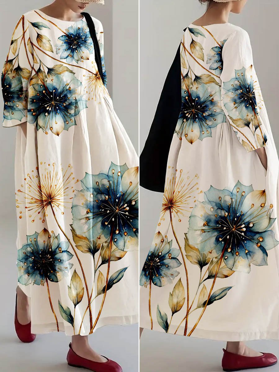 Women's Floral Art Cotton Blend Dress
