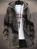 Men's Simple Geometric Japanese Lino Art Cozy Hooded Cardigan