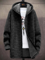 Men's Ocean Waves Japanese Sashiko Art Cozy Hooded Coat