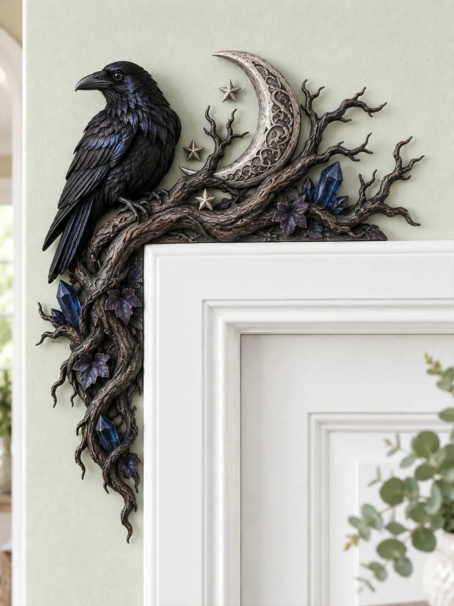 Midnight Raven & Crescent Moon Door Frame Corner Decor