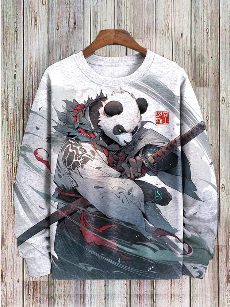 Men's Funny Panda Samurai Japanese Art Printed Sweatshirt