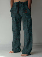 Japanese Waves Art Linen Blend Casual Pants